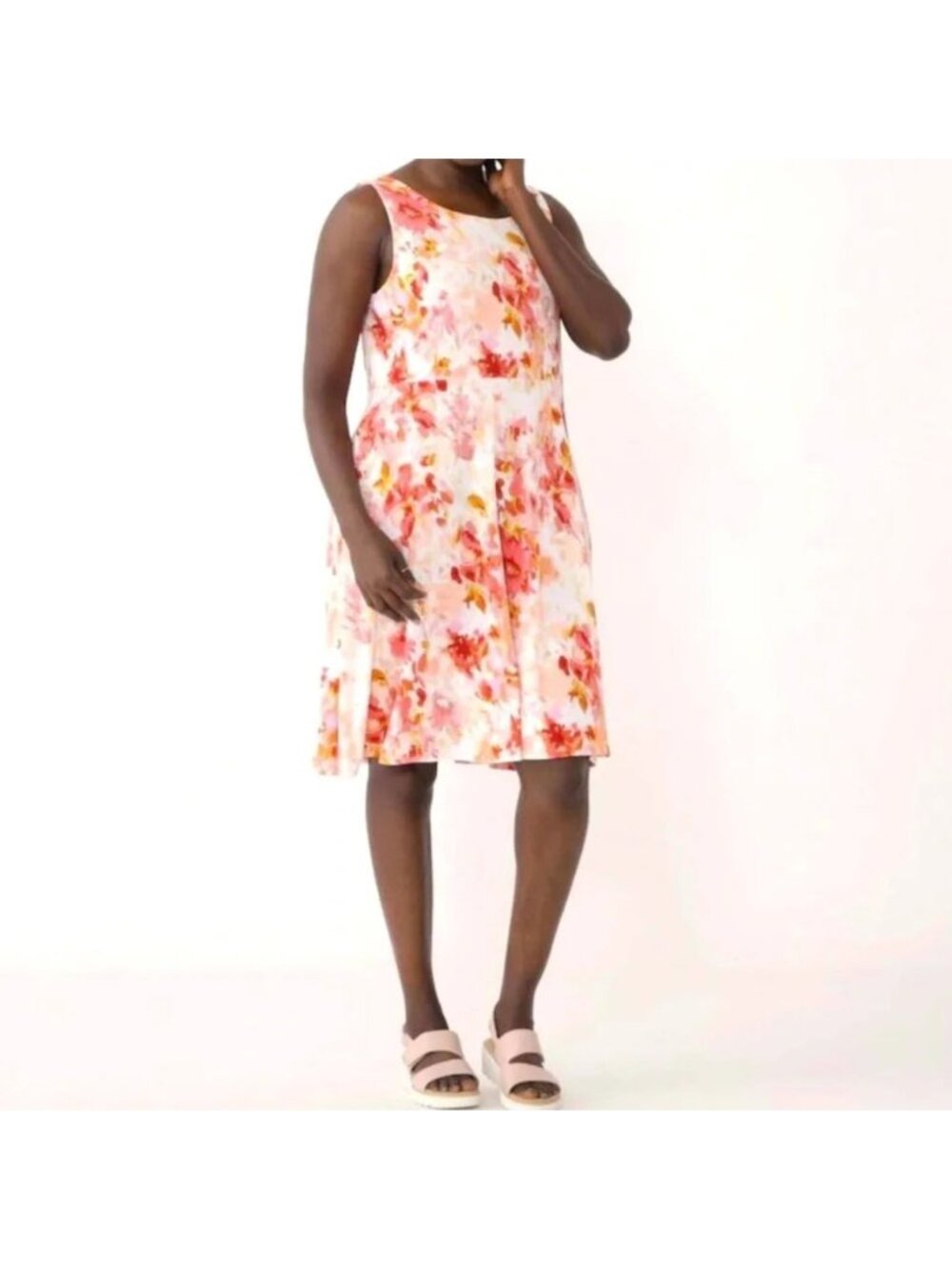 NEW Mr Max Watercolour Floral Dress White Pink Peach Sleeveless Tank- Medium
